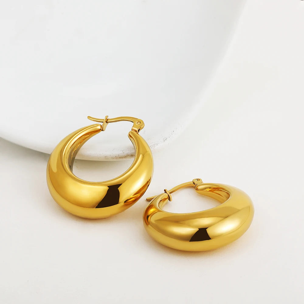 Gold Plated Chunky Hoop Earrings - Ellivora