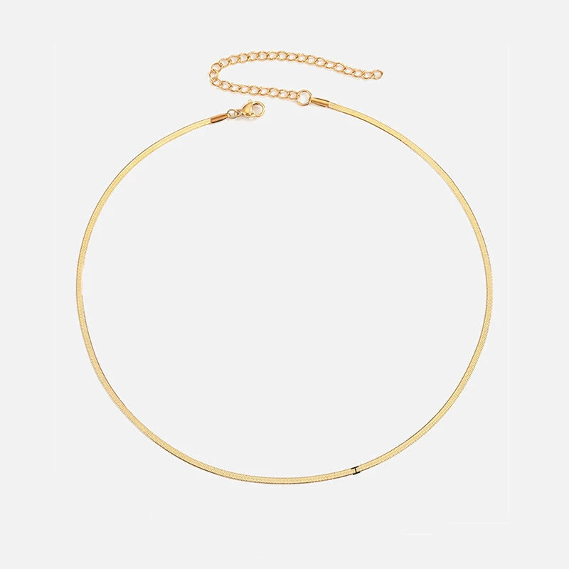 Flat Snake Chain Choker Necklace - Ellivora
