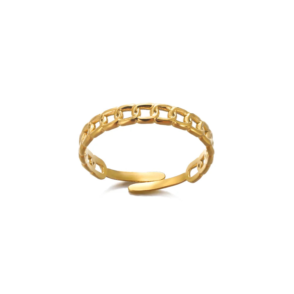 316L Stainless Steel Gold Multilayer Geometric Open Ring - Ellivora