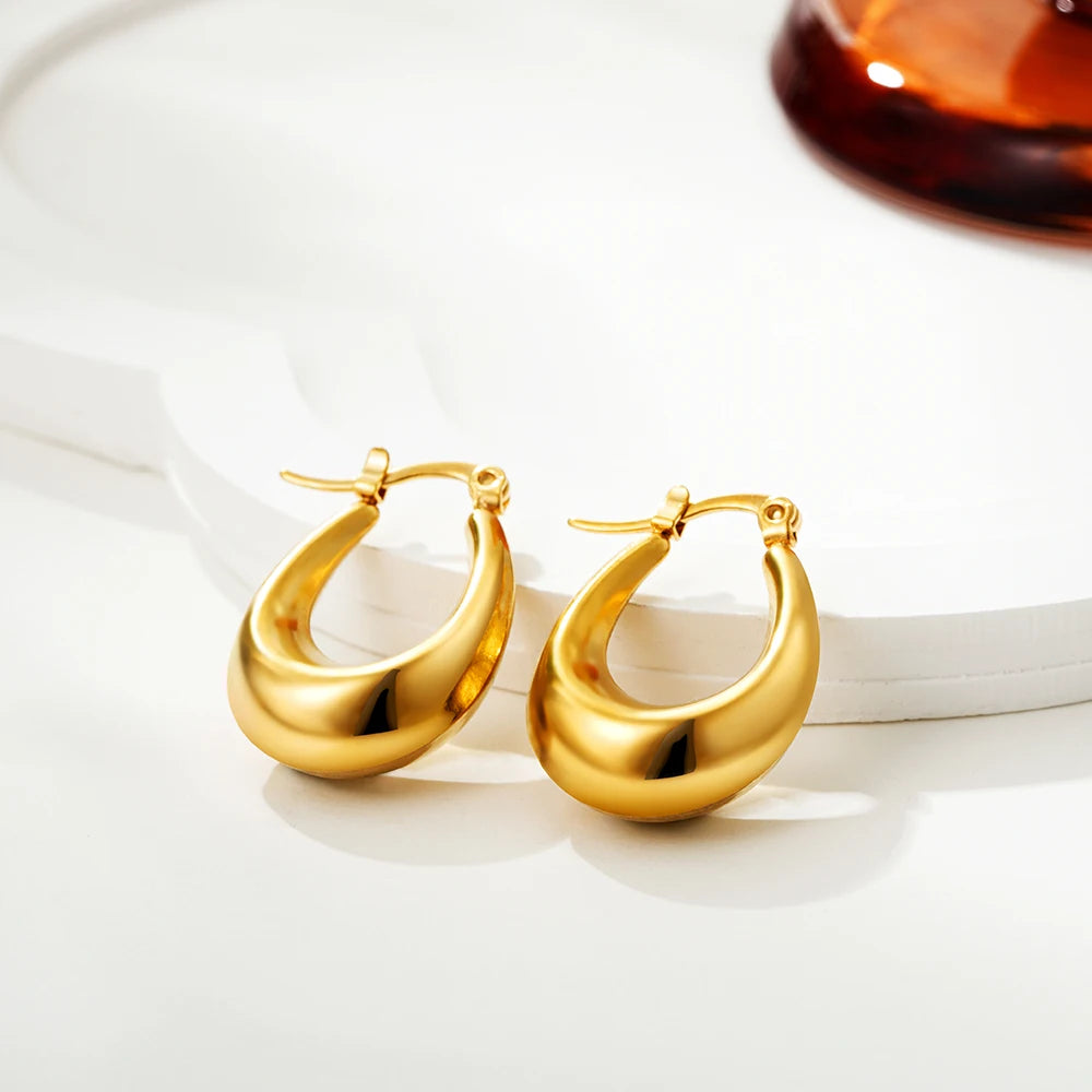 Gold Plated Chunky Hoop Earrings - Ellivora