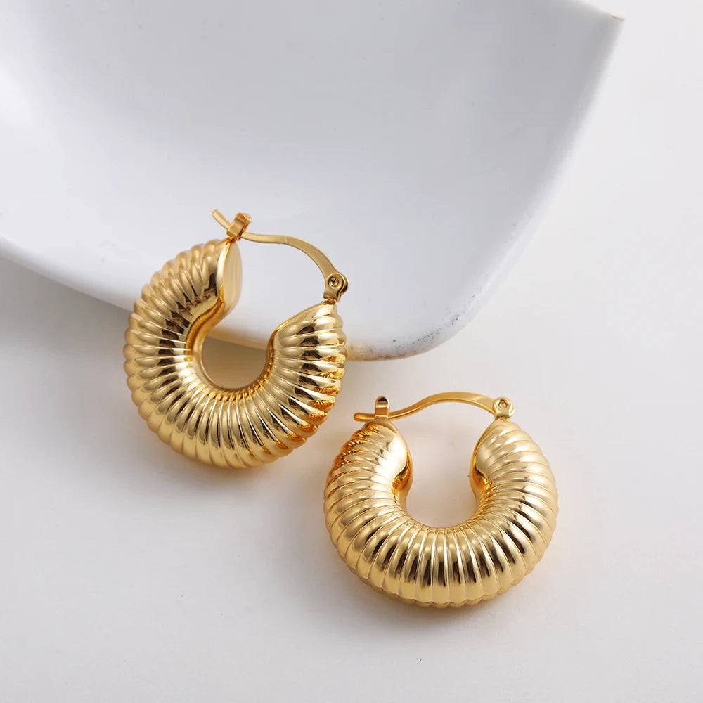 Gold Plated Chunky Hoop Earrings - Ellivora