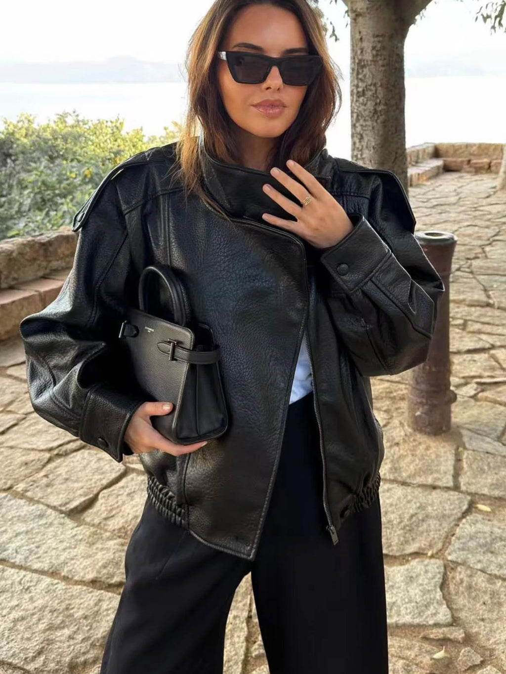 Women Faux Leather Loose Jacket - Ellivora