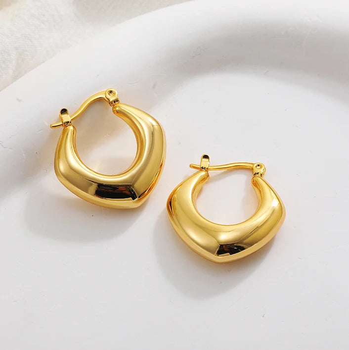 Gold Plated Chunky Hoop Earrings - Ellivora