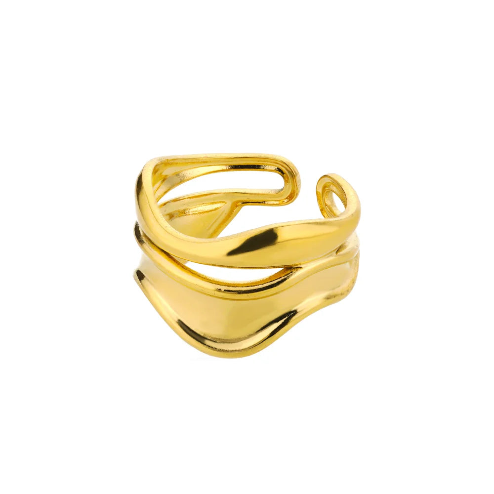 316L Stainless Steel Gold Multilayer Geometric Open Ring - Ellivora