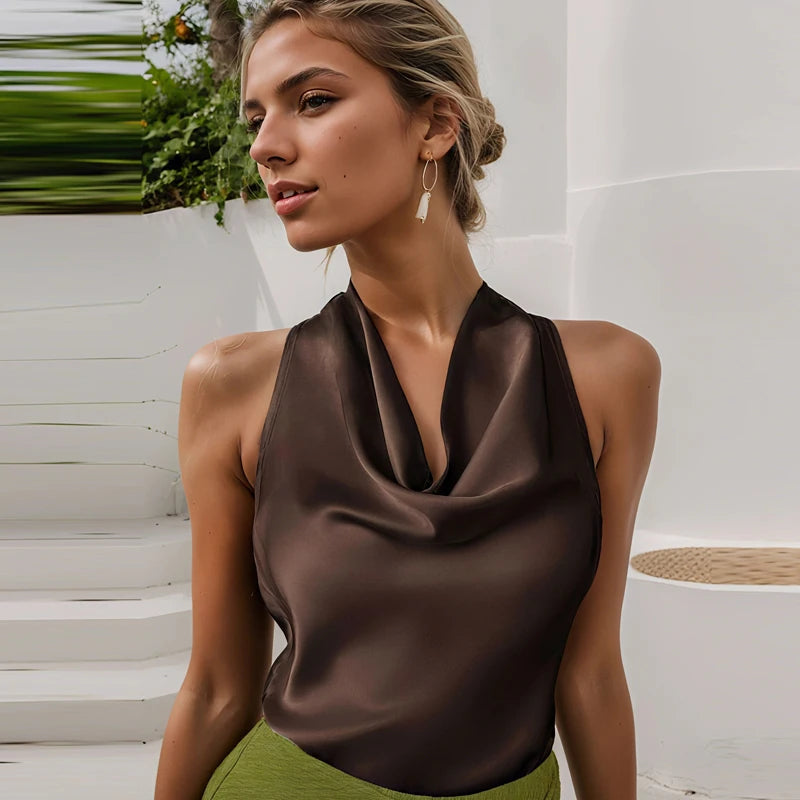 Women’s Satin Halter Corset Top - Ellivora