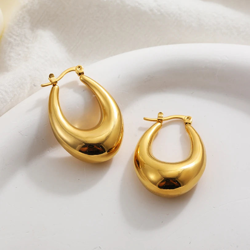 Gold Plated Chunky Hoop Earrings - Ellivora