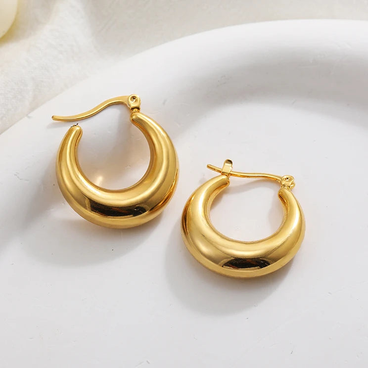 Gold Plated Chunky Hoop Earrings - Ellivora