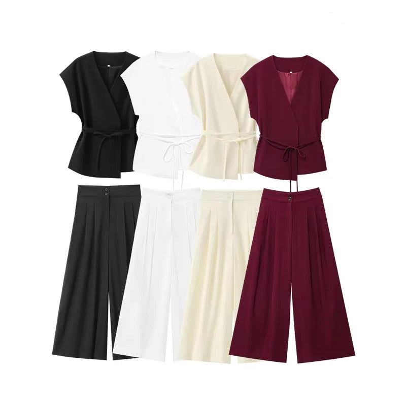 2025 Wide Leg Pants Sets for Women - Ellivora