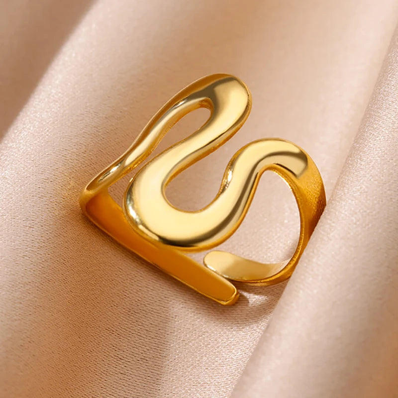 316L Stainless Steel Gold Multilayer Geometric Open Ring - Ellivora
