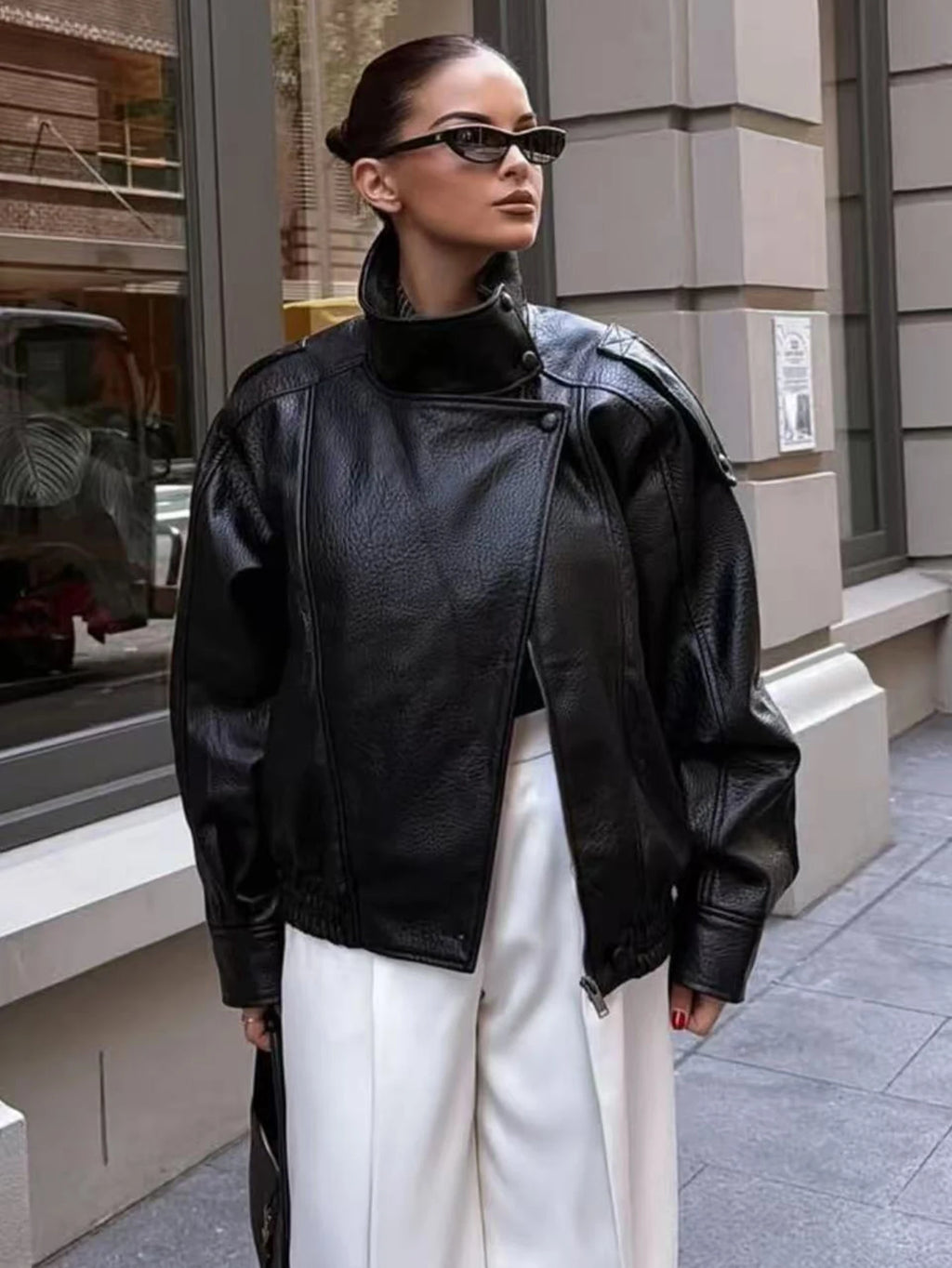 Women Faux Leather Loose Jacket - Ellivora