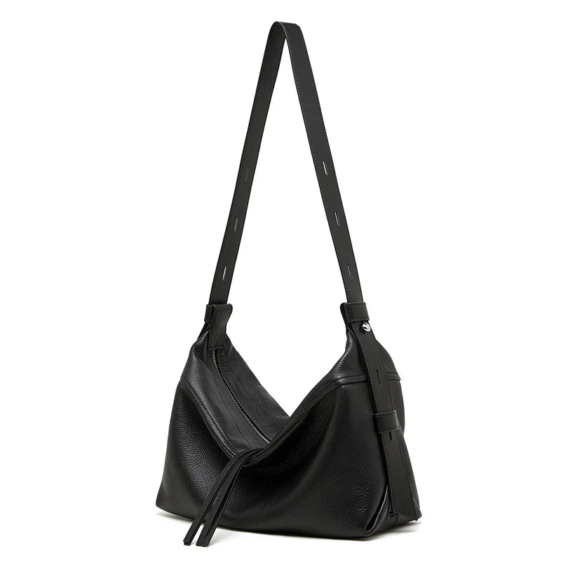 Luxury Genuine Cowhide Leather Hobo Shoulder Bag - Ellivora