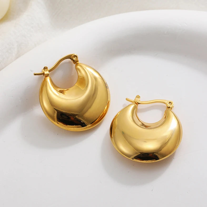 Gold Plated Chunky Hoop Earrings - Ellivora