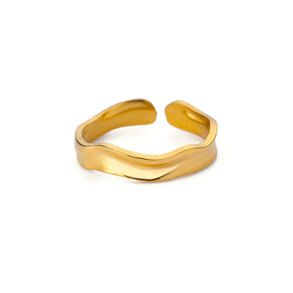 316L Stainless Steel Gold Multilayer Geometric Open Ring - Ellivora