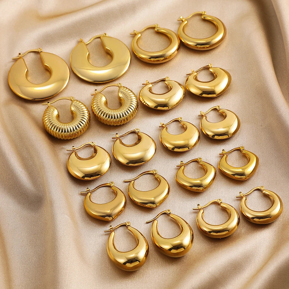 Gold Plated Chunky Hoop Earrings - Ellivora