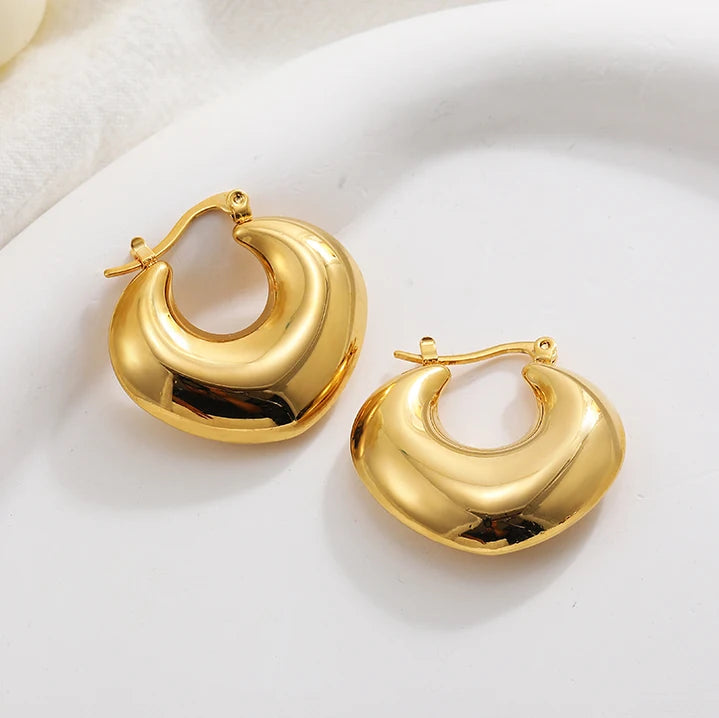 Gold Plated Chunky Hoop Earrings - Ellivora