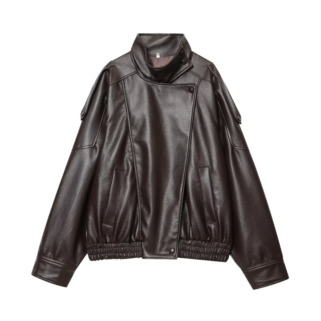 Women Faux Leather Loose Jacket - Ellivora