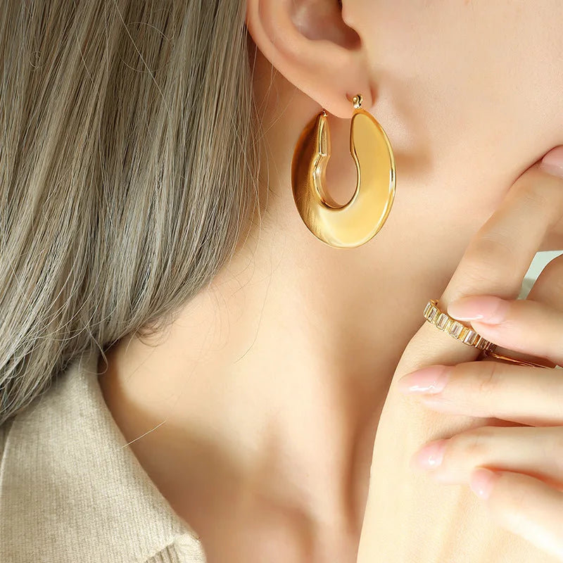 Gold Plated Chunky Hoop Earrings - Ellivora