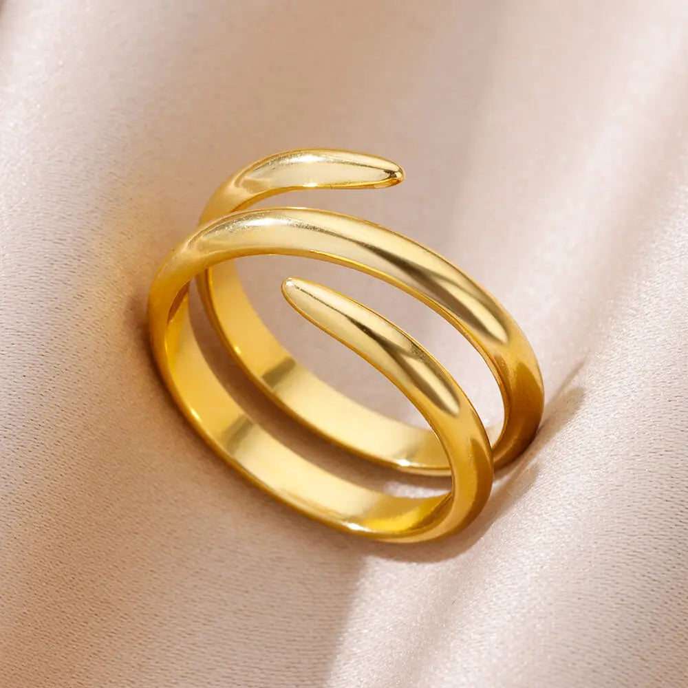 316L Stainless Steel Gold Multilayer Geometric Open Ring - Ellivora