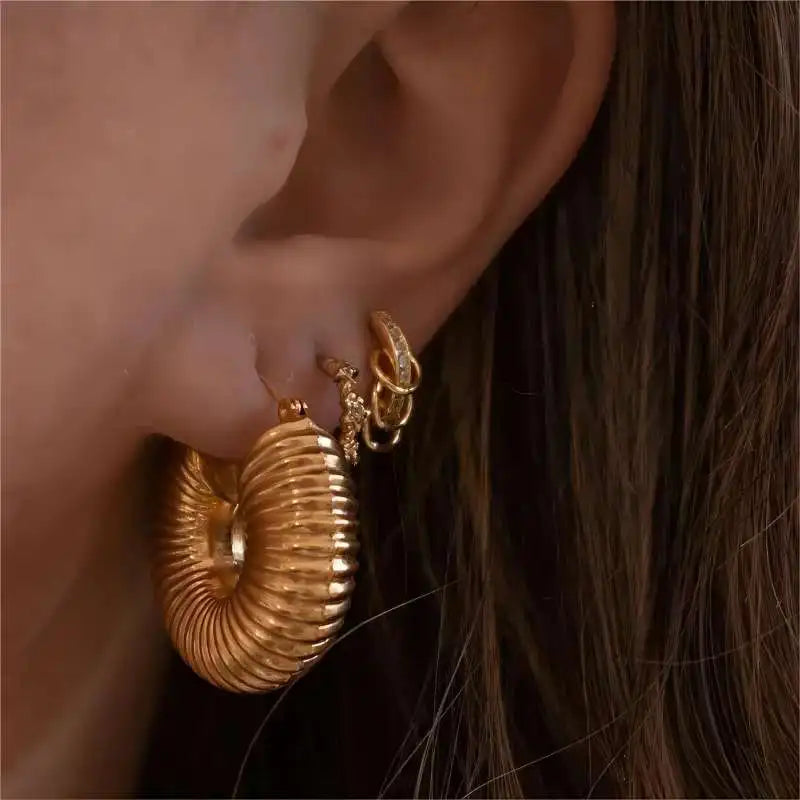 Gold Plated Chunky Hoop Earrings - Ellivora