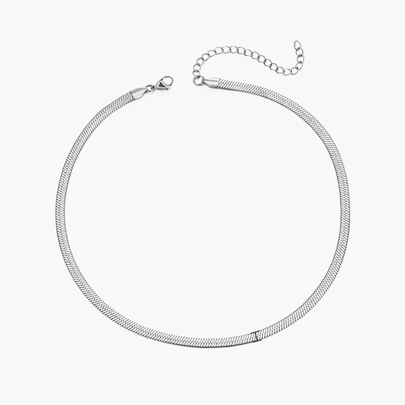 Flat Snake Chain Choker Necklace - Ellivora