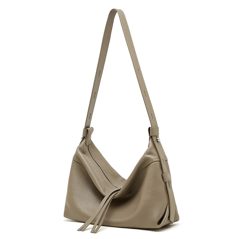 Luxury Genuine Cowhide Leather Hobo Shoulder Bag - Ellivora