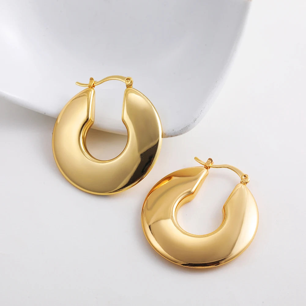 Gold Plated Chunky Hoop Earrings - Ellivora
