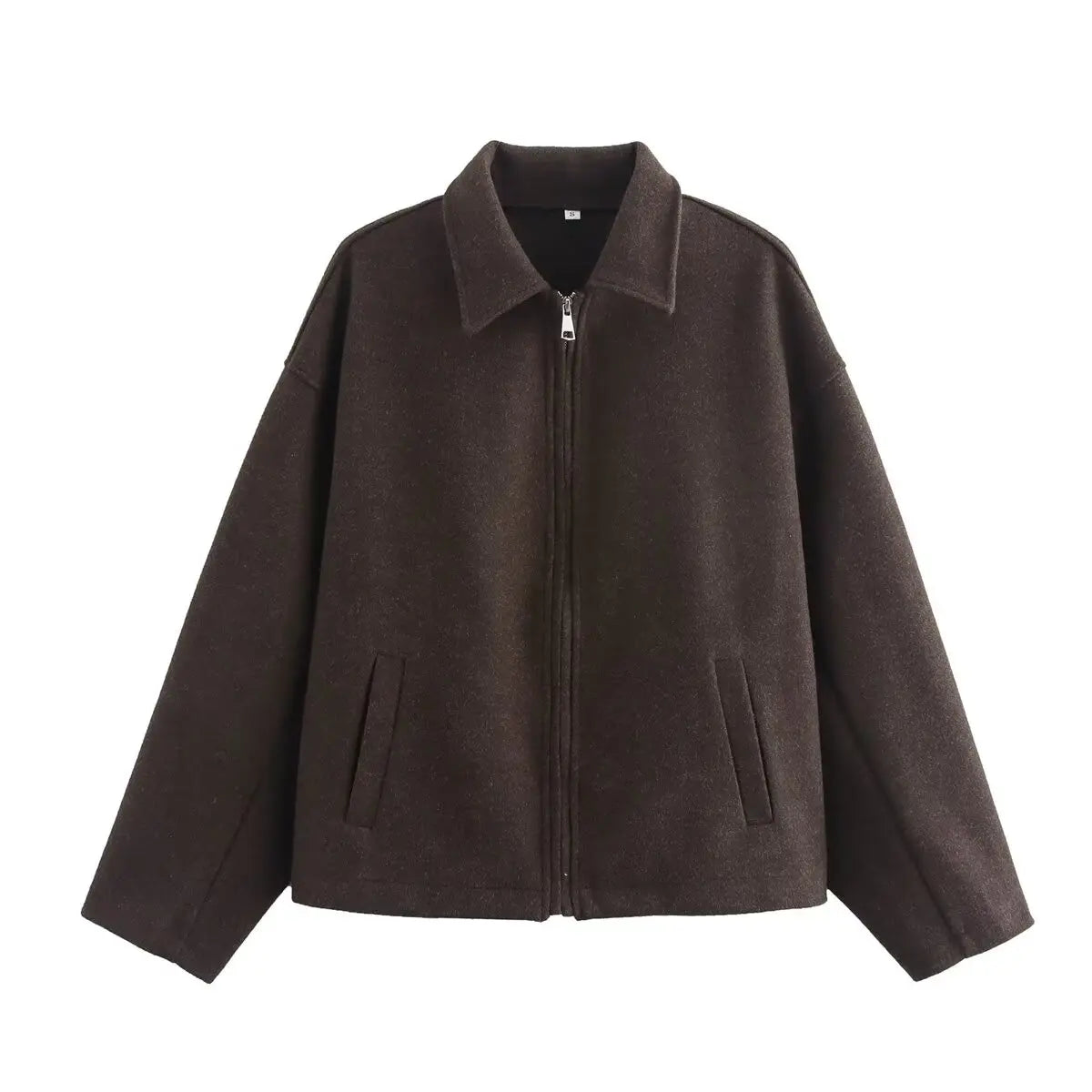 Fashion Brown Zipper Woolen Jacket - Ellivora