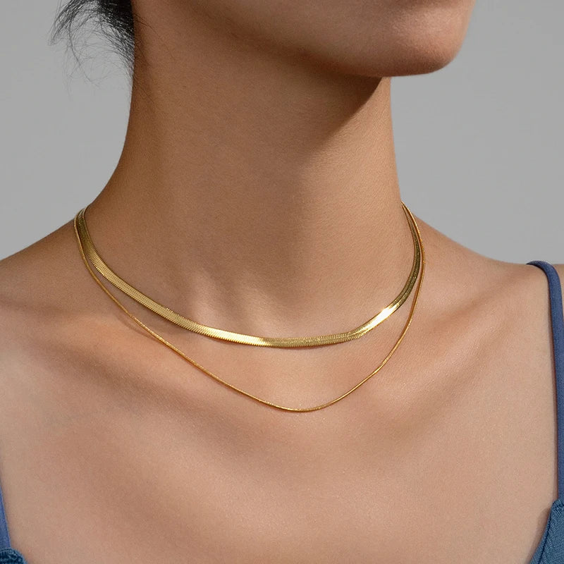 Flat Snake Chain Choker Necklace - Ellivora