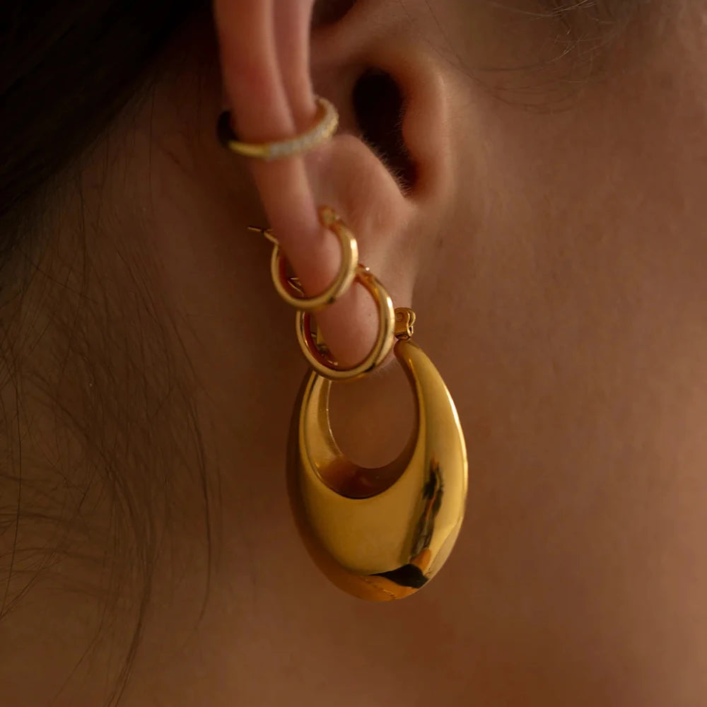 Gold Plated Chunky Hoop Earrings - Ellivora