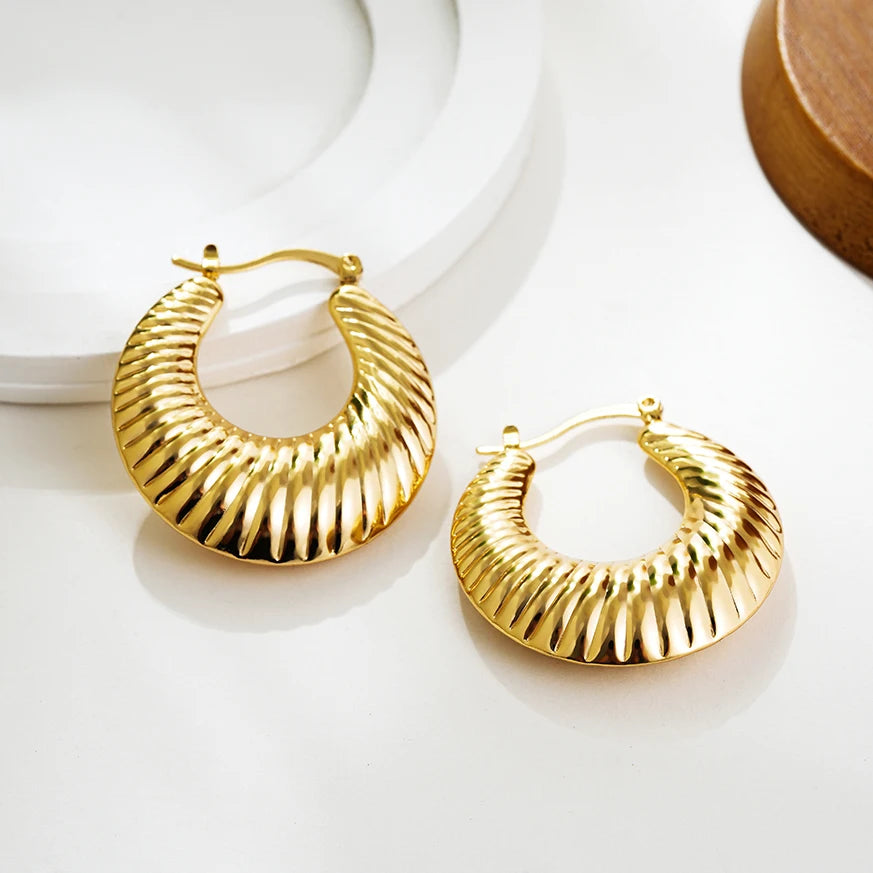 Gold Plated Chunky Hoop Earrings - Ellivora
