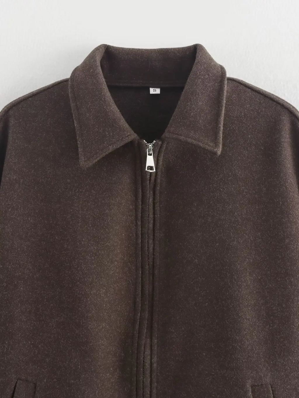 Fashion Brown Zipper Woolen Jacket - Ellivora