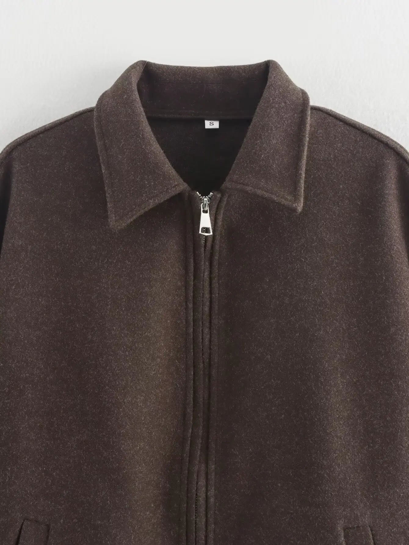 Fashion Brown Zipper Woolen Jacket - Ellivora