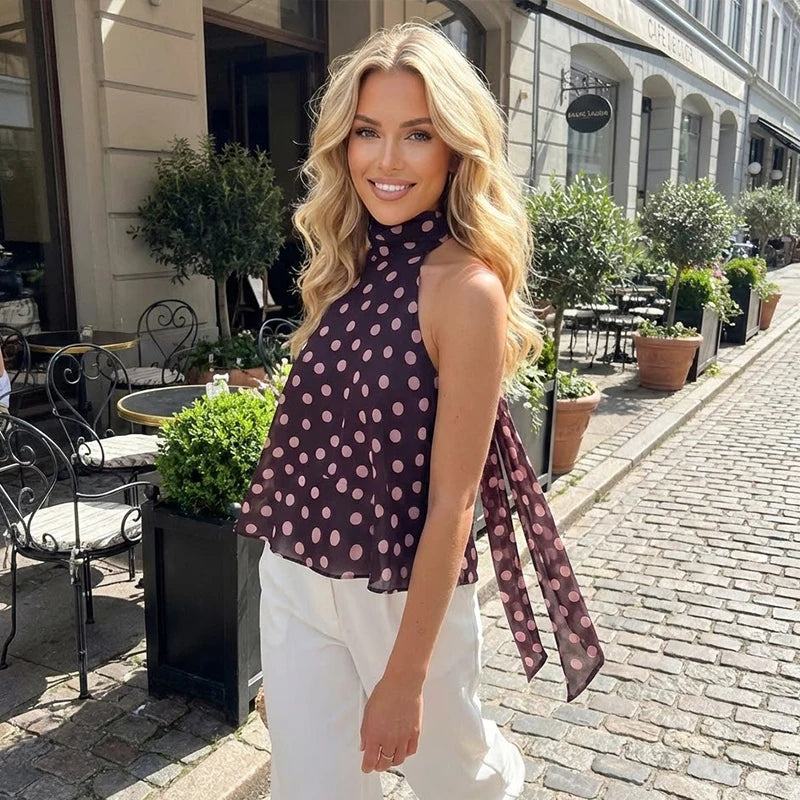 Women’s Satin Halter Lace-Up Top - Ellivora