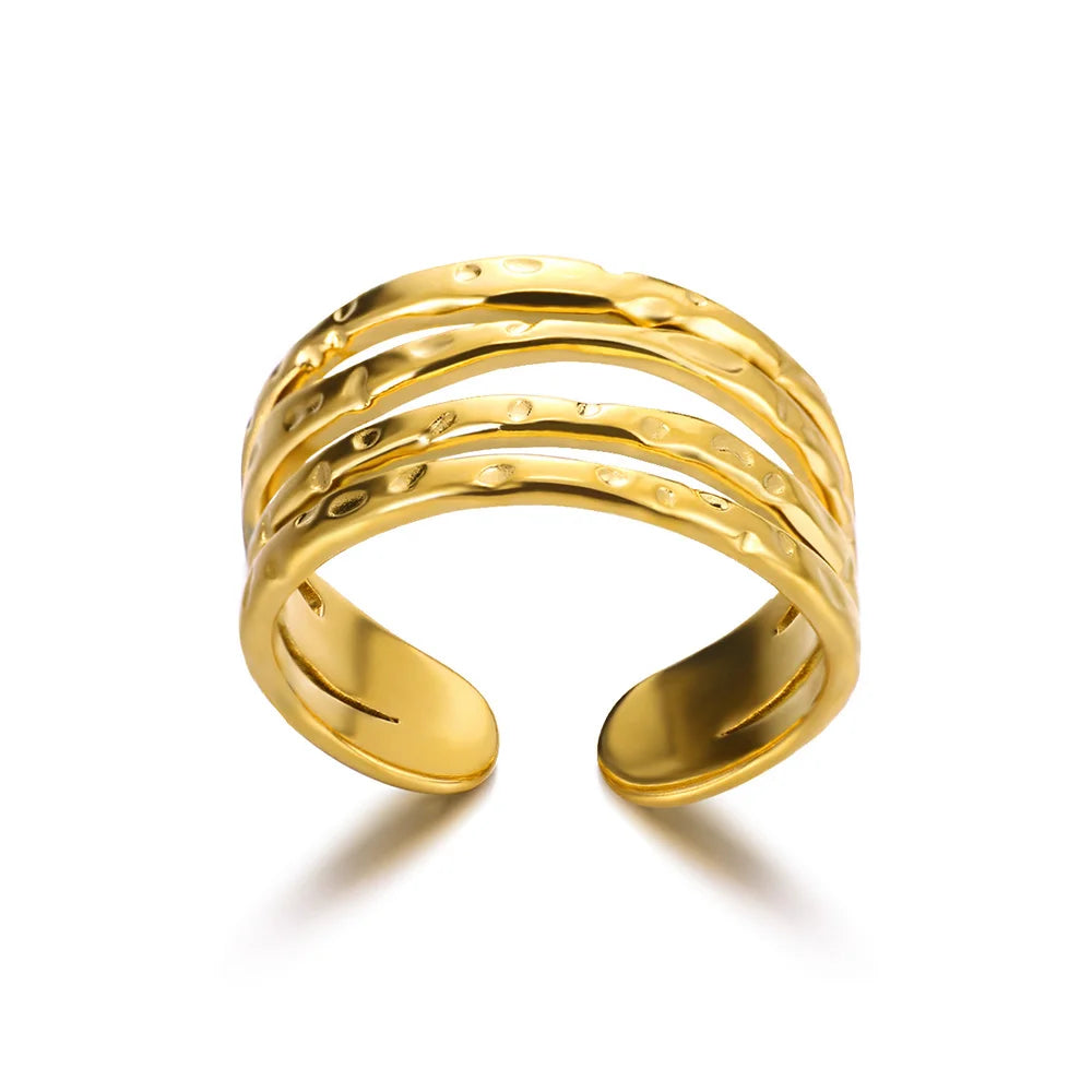 316L Stainless Steel Gold Multilayer Geometric Open Ring - Ellivora