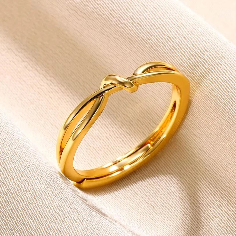 316L Stainless Steel Gold Multilayer Geometric Open Ring - Ellivora