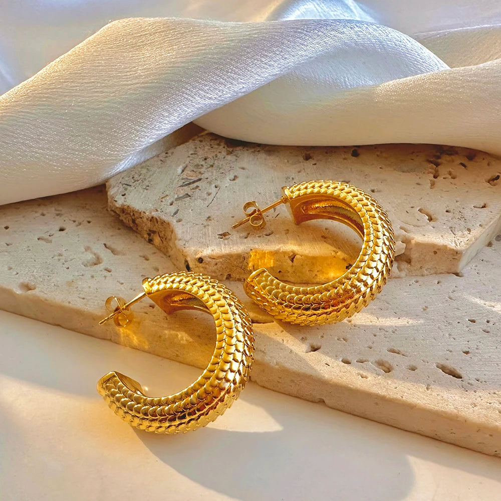 Gold Plated Chunky Hoop Earrings - Ellivora