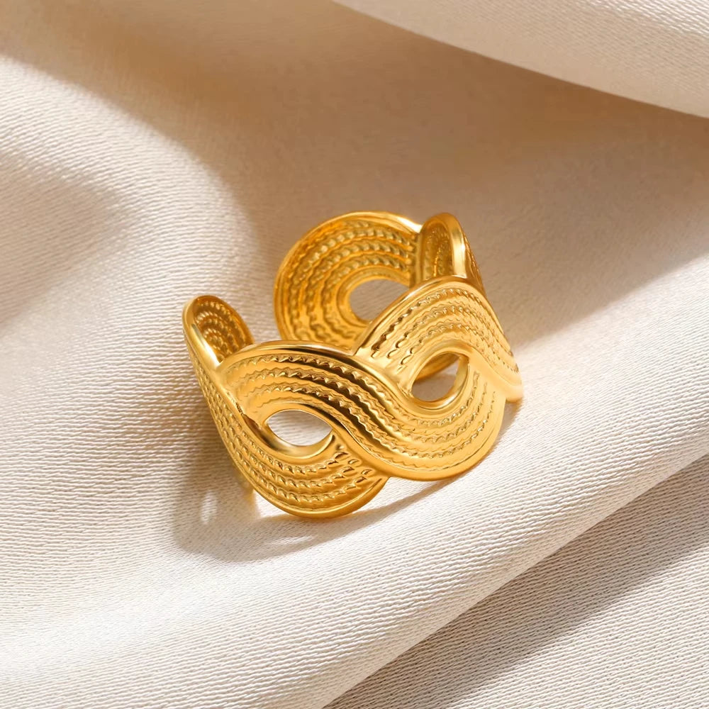316L Stainless Steel Gold Multilayer Geometric Open Ring - Ellivora